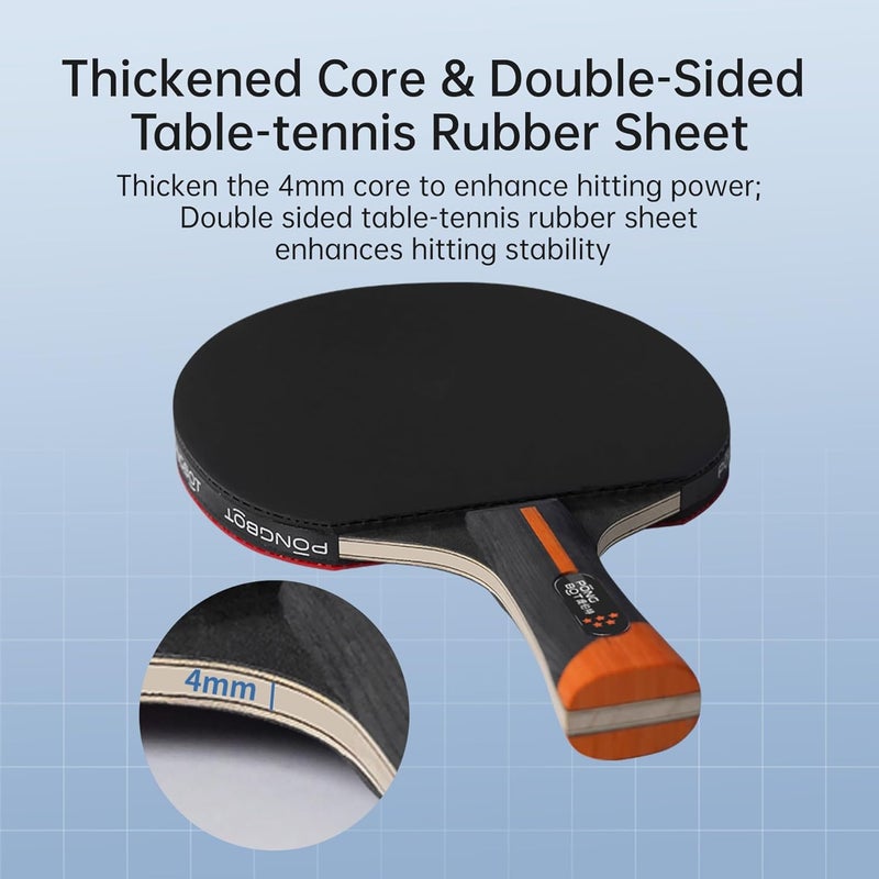 pongbot Five-Star Ping Pong Paddle, Professional Level Table Tennis Racket with Hard Case, Carbon Fiber, 7-Ply Blade, Premium Rubber, for Competitive Tournaments and Serious Players - Image 5